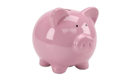 Pink ceramic piggy bank isolated PNG, savings and investment concept for financial planning and money management, on transparent background