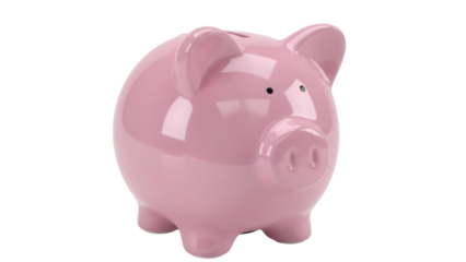 Pink ceramic piggy bank isolated PNG, savings and investment concept for financial planning and money management, on transparent background