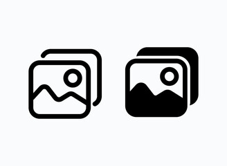 Photo gallery vector icon set. Image album symbol. Media pic sign. Gallery icons vector. Picture icon vector. photo gallery sign, and symbol. image icon vector illustration