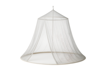 White Mosquito Net Canopy Hanging Protection Tent Isolated on a Transparent Background