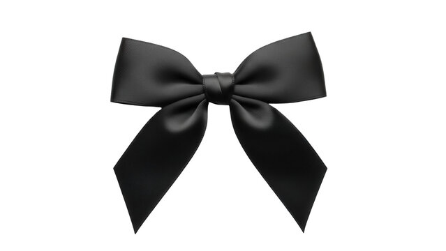 Elegant black satin bow isolated PNG, classic ribbon knot for gift wrapping and decoration on transparent background