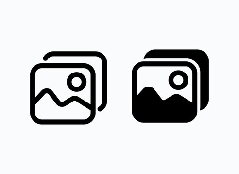 Photo gallery vector icon set. Image album symbol. Media pic sign. Gallery icons vector. Picture icon vector. photo gallery sign, and symbol. image icon vector illustration