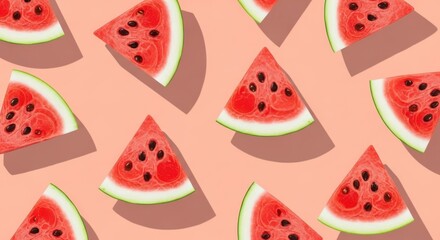 Watermelon Slices Pattern Pink Background