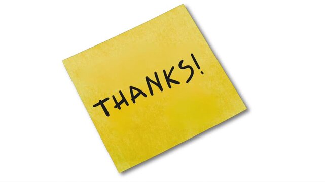Yellow sticky note with thanks message falling