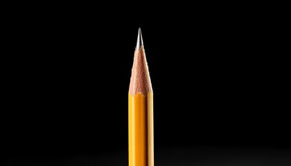 single sharpened yellow pencil isolated on black background