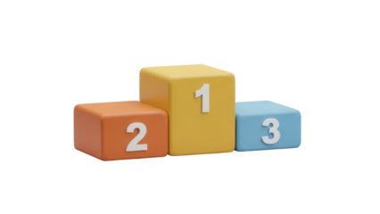 Colorful podium with numbers 1, 2, and 3 isolated PNG, winner platform for competition and achievement on transparent background