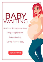 Obraz premium A4 template with a pregnant woman. Concept of motherhood, parental rights, and pregnancy. Vector illustration for posters, banners, flyers, advertisements, social media posts, magazines, and postcards