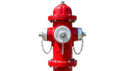 Bright red fire hydrant isolated PNG, emergency equipment for firefighting and water supply on transparent background