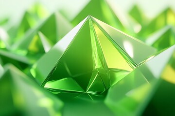 3D green pyramids create an abstract futuristic background element for digital design projects.