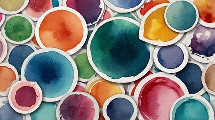 A vibrant assortment of watercolor circles in various colors and sizes, creating an artistic and playful composition.