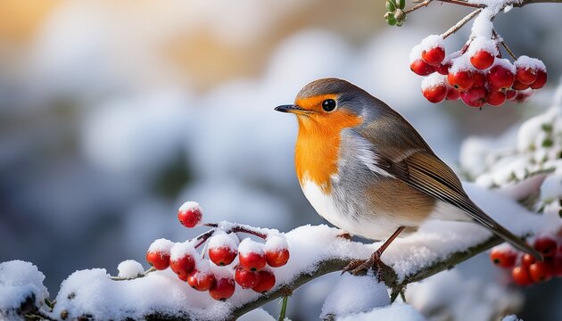 A Whimsical Winter Scene Featuring A Festive Robin Perched On A Snow Dusted Branch With Berries Alternative Christmas Card Holly