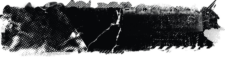 Glitch distorted grunge layer . Noise destroyed texture . Trendy defect error shapes . Overlay grunge texture . Distressed effect .Vector shapes with a halftone dots screen print texture.
