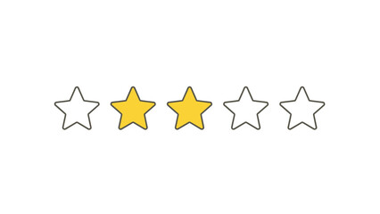 A rating system of five stars, with two stars filled in yellow and three stars empty, on a white background, representing a two-star review or rating.