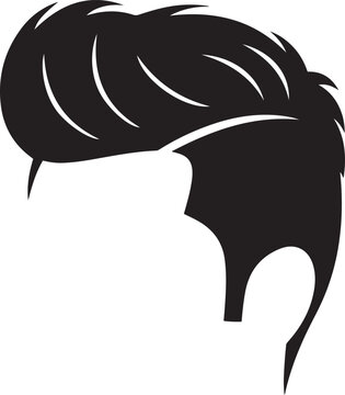 Black silhouette of a man's hairstyle with swept back strands and sharp edges on a white background