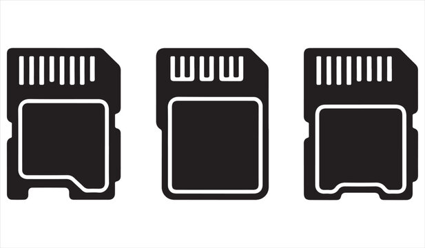 Memory card silhouette icons set of SD storage devices isolated on white