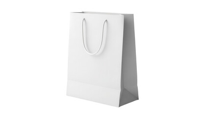 Elegant white paper shopping bag isolated PNG, blank gift bag for retail, branding and promotional use on transparent background