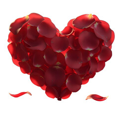 Premium Valentine heart vector with realistic red rose petals isolated on transparent background romantic elegant composition floral decoration love celebration digital artwork illustration