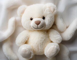 top view of a soft white teddy bear plush fabric background