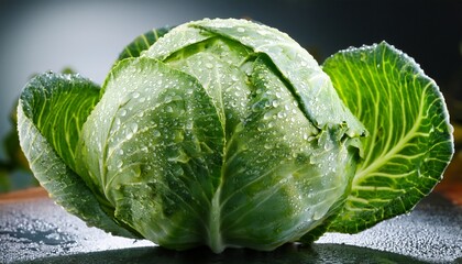 Fototapeta premium fresh cabbage bulb covered in droplets