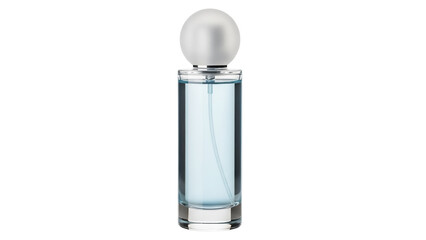 Elegant light blue perfume bottle isolated PNG, fragrance container on transparent background for beauty and fashion design