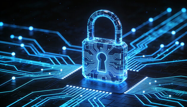 cyber security padlock symbolizes the protection and safeguarding of digital assets and information against unauthorized access, cyber threats, and malicious activities - Powered by Adobe