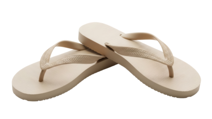 Beige flip flops PNG isolated on transparent background, summer footwear for beach and casual wear, comfortable and stylish sandals
