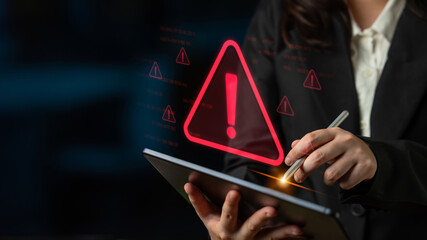Cybersecurity alert warning showing red cyber for data breach, network threat, and cyber security system vulnerability with emphasis on security risk, caution, digital protection Latch