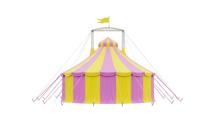 Pink and yellow striped circus tent isolated PNG, big top marquee for carnival or fairground event on transparent background © Hugo