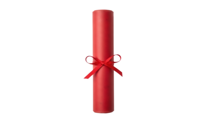 Red diploma scroll with ribbon isolated PNG on transparent background, graduation certificate for education and celebration