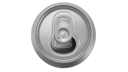 Silver aluminum soda can top view isolated PNG, beverage container for drinks and recycling projects on transparent background