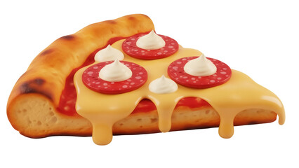 Delicious pepperoni pizza slice isolated PNG on transparent background, appetizing Italian fast food with melted cheese and creamy topping