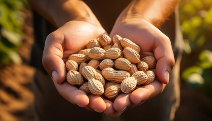 a clean vibrant image of a pair of hands holding peanuts perfect for a blog on agriculture