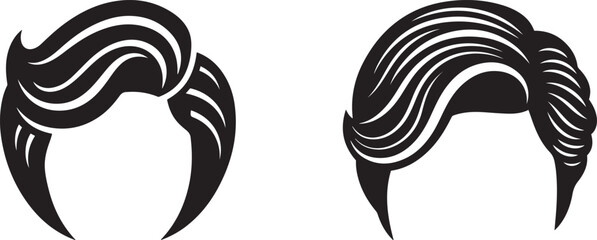 Obraz premium Two black stylized hairstyles side by side on white background isolated