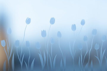 Elegant frosted glass with tulip patterns in soft blue lighting