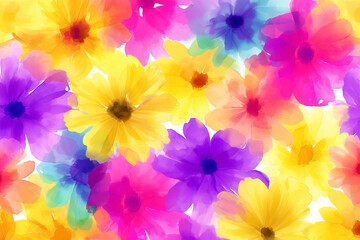 Vibrant watercolor floral pattern with multicolored blooms