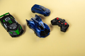 Colorful toys on a yellow background