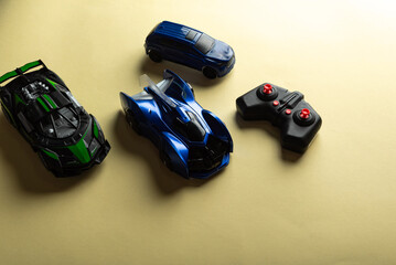 Colorful toys on a yellow background