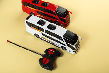 Colorful toys on a yellow background