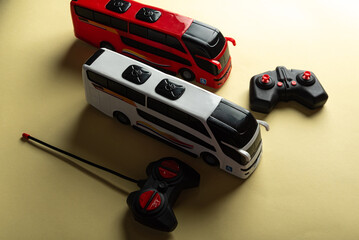 Colorful toys on a yellow background