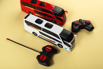 Colorful toys on a yellow background