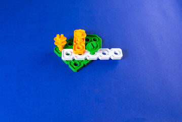 Colorful toys on a blue background