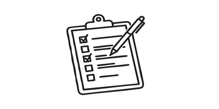 Test checklist paper and pen thin line icon, driver license concept. Vector graphics. Clipboard with driver test and pen sign on white background, style icon mobile or web design.