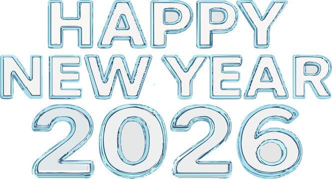 happy new year 2026 glass letter with chromatic aberration refraction dispersion 3d illustration isolated 
