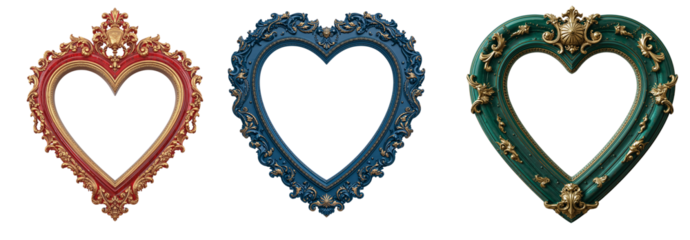 Antique vintage wooden frame in the shape of a heart isolated on transparent background