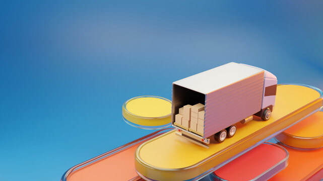 White delivery truck with cardboxes on blue background