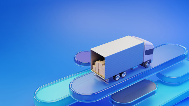 Logistic service - Cargo 3d Logistic application service concept, Global logistics network, Carrier, and packaging on white background. 3d render illustration, delivery, ecommerce, Free shipping