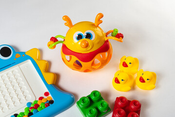 Fototapeta premium Colorful toys on a white background