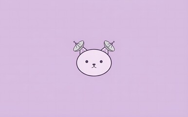 Cute cartoon cat astronaut wearing a helmet with antennas on a light purple background