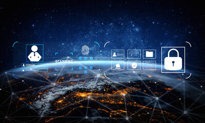 A digital security system for user authentication and access control. A concept of data protection using passwords, biometrics, and secure login. Motif