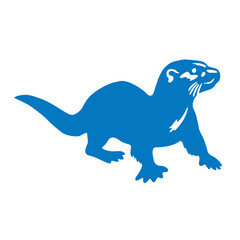 Fototapeta premium Blue silhouette of an otter on white background for design element
